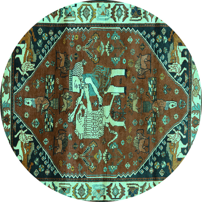 Round Machine Washable Animal Turquoise Traditional Area Rugs, wshtr3138turq