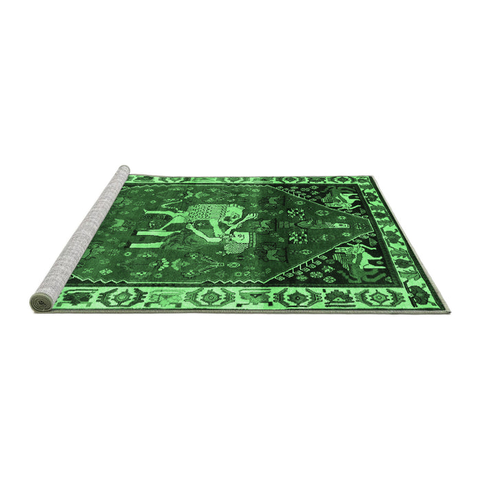Sideview of Machine Washable Animal Emerald Green Traditional Area Rugs, wshtr3138emgrn