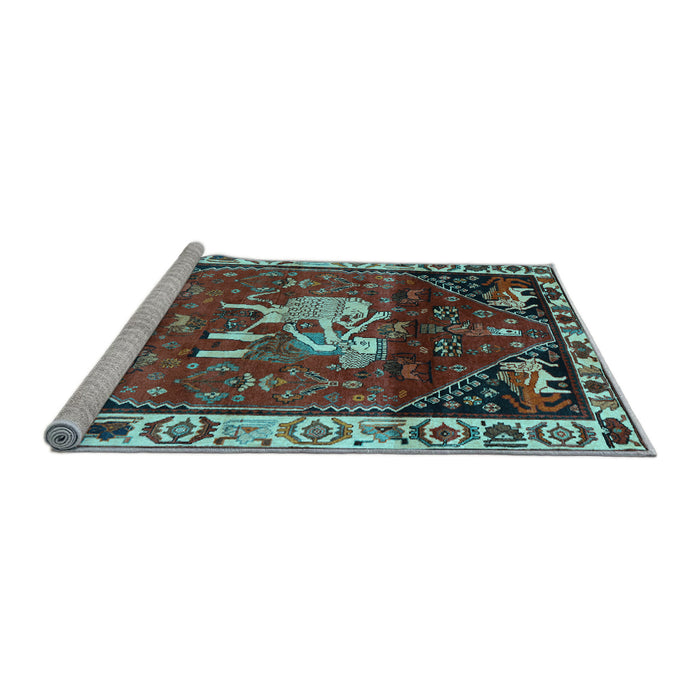 Sideview of Machine Washable Animal Light Blue Traditional Rug, wshtr3138lblu