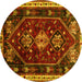 Round Machine Washable Persian Yellow Traditional Rug, wshtr3139yw