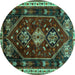 Round Machine Washable Persian Turquoise Traditional Area Rugs, wshtr3139turq