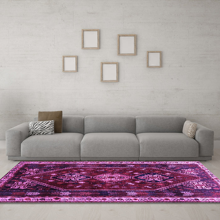 Machine Washable Persian Purple Traditional Area Rugs in a Living Room, wshtr3139pur