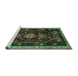 Sideview of Machine Washable Persian Turquoise Traditional Area Rugs, wshtr3139turq