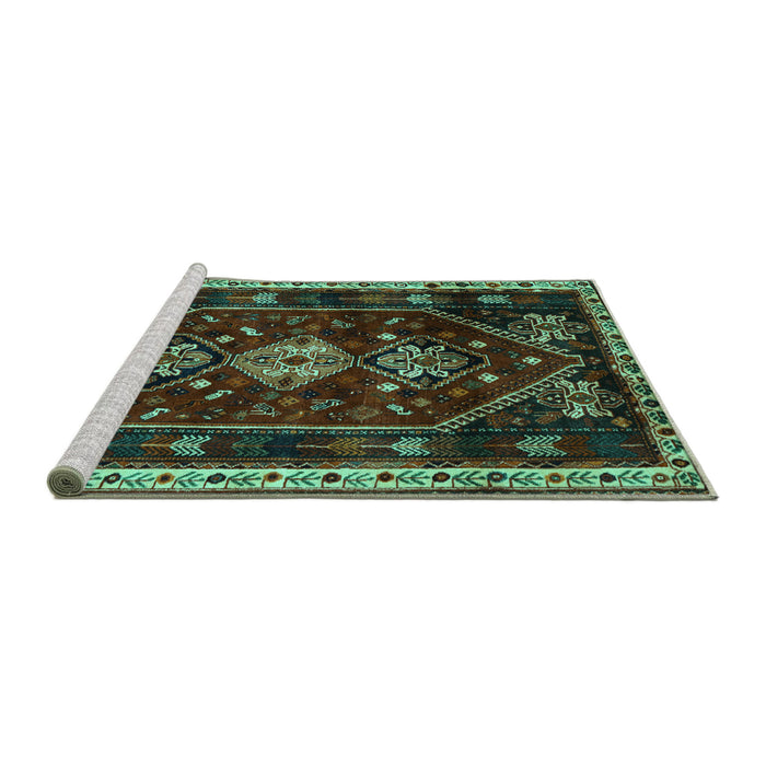 Sideview of Machine Washable Persian Turquoise Traditional Area Rugs, wshtr3139turq