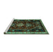 Sideview of Machine Washable Persian Turquoise Traditional Area Rugs, wshtr3139turq