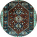 Round Machine Washable Persian Light Blue Traditional Rug, wshtr3139lblu