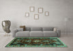 Machine Washable Persian Turquoise Traditional Area Rugs in a Living Room,, wshtr3139turq