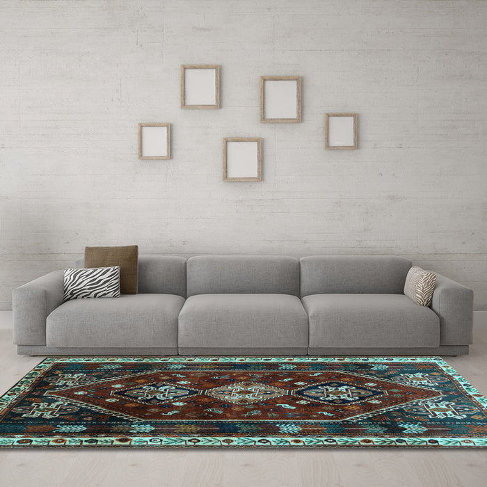 Machine Washable Persian Light Blue Traditional Rug in a Living Room, wshtr3139lblu