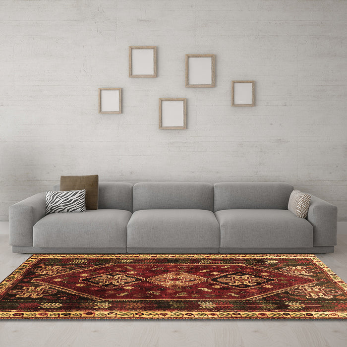 Machine Washable Persian Brown Traditional Rug in a Living Room,, wshtr3139brn