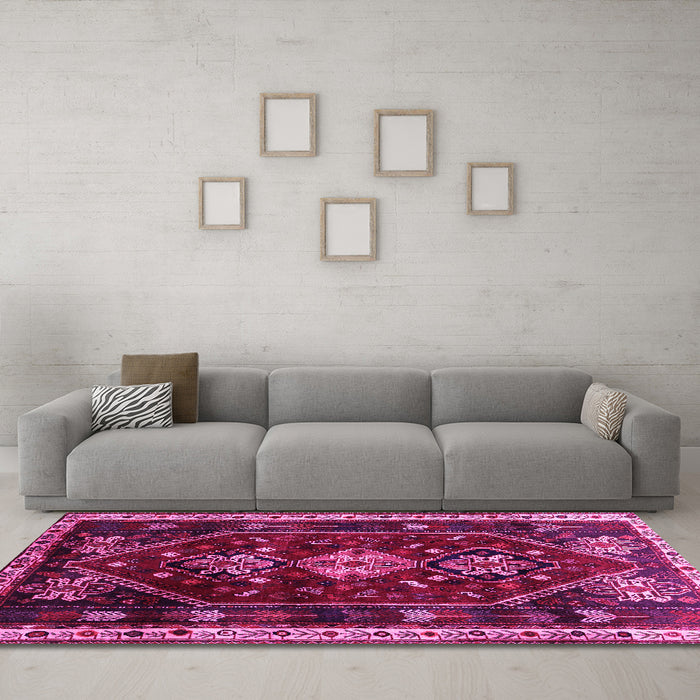 Machine Washable Persian Pink Traditional Rug in a Living Room, wshtr3139pnk