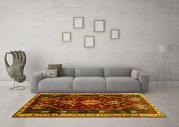 Machine Washable Persian Yellow Traditional Rug in a Living Room, wshtr3139yw