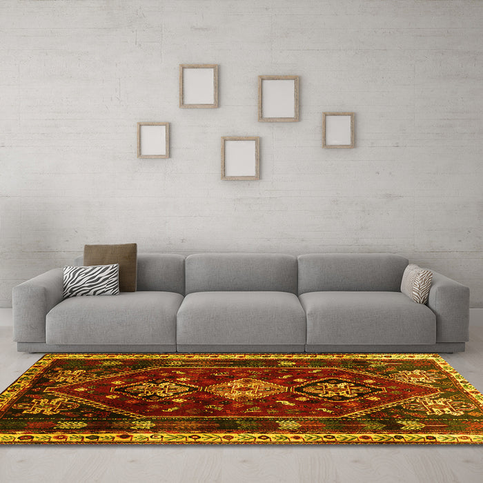 Machine Washable Persian Yellow Traditional Rug in a Living Room, wshtr3139yw