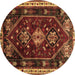 Round Machine Washable Persian Brown Traditional Rug, wshtr3139brn