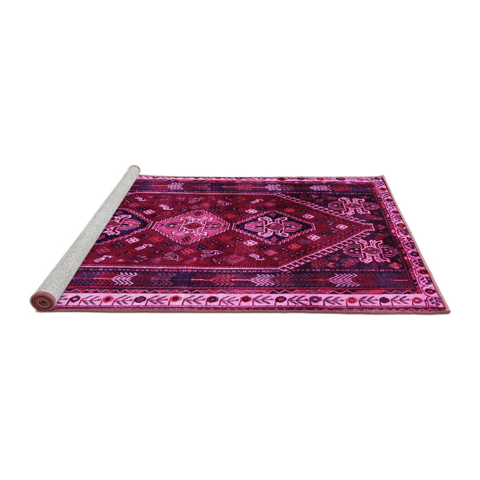 Sideview of Machine Washable Persian Pink Traditional Rug, wshtr3139pnk