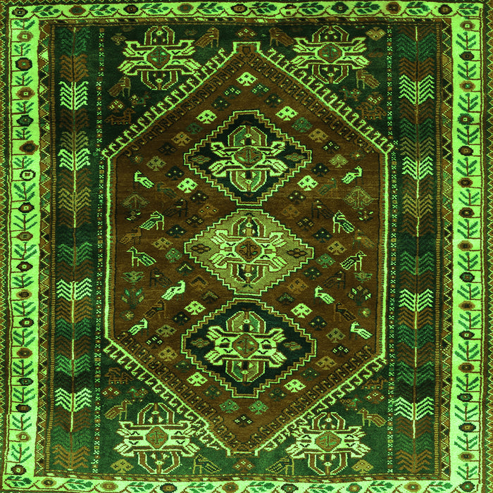 Round Machine Washable Persian Green Traditional Area Rugs, wshtr3139grn