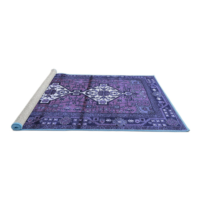 Sideview of Machine Washable Persian Blue Traditional Rug, wshtr313blu
