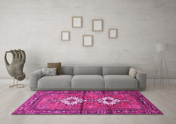 Machine Washable Persian Pink Traditional Rug in a Living Room, wshtr313pnk