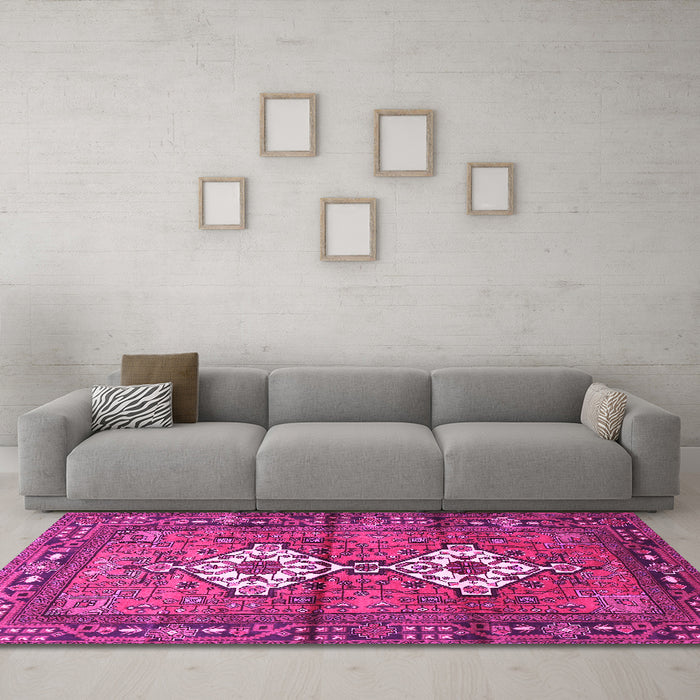 Machine Washable Persian Pink Traditional Rug in a Living Room, wshtr313pnk