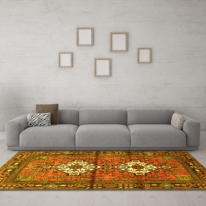Machine Washable Persian Yellow Traditional Rug in a Living Room, wshtr313yw