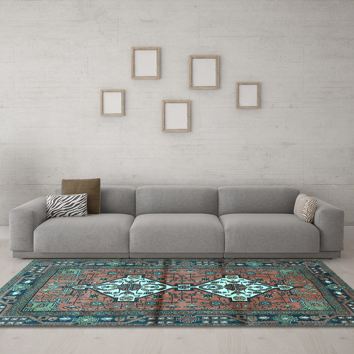 Machine Washable Persian Light Blue Traditional Rug in a Living Room, wshtr313lblu