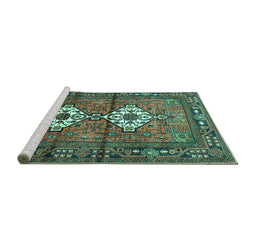 Sideview of Machine Washable Persian Turquoise Traditional Area Rugs, wshtr313turq