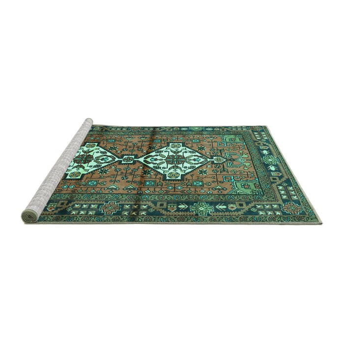 Sideview of Machine Washable Persian Turquoise Traditional Area Rugs, wshtr313turq