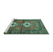 Sideview of Machine Washable Persian Turquoise Traditional Area Rugs, wshtr313turq