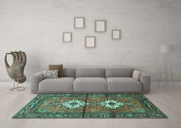 Machine Washable Persian Turquoise Traditional Area Rugs in a Living Room,, wshtr313turq