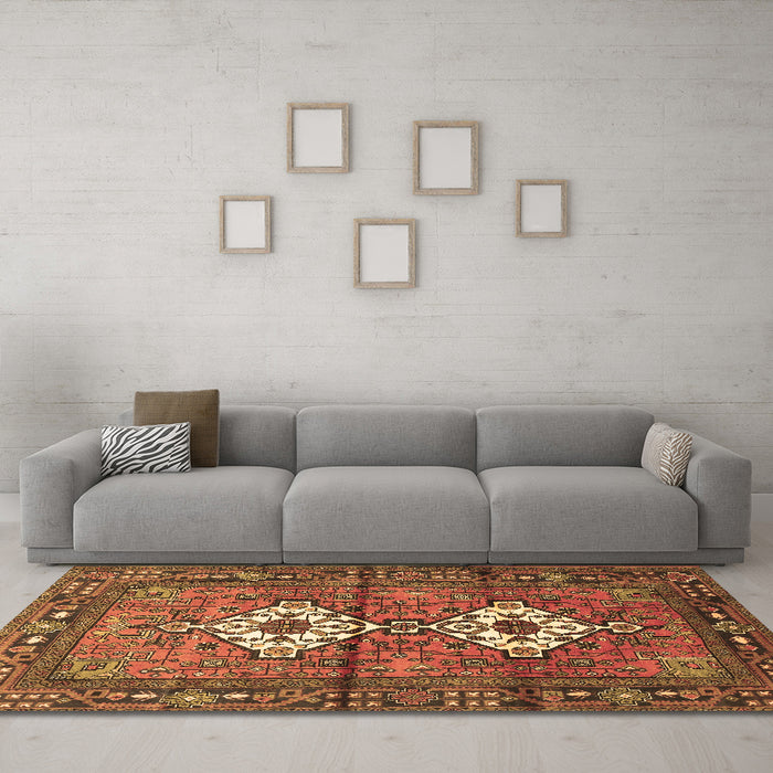Machine Washable Persian Brown Traditional Rug in a Living Room,, wshtr313brn