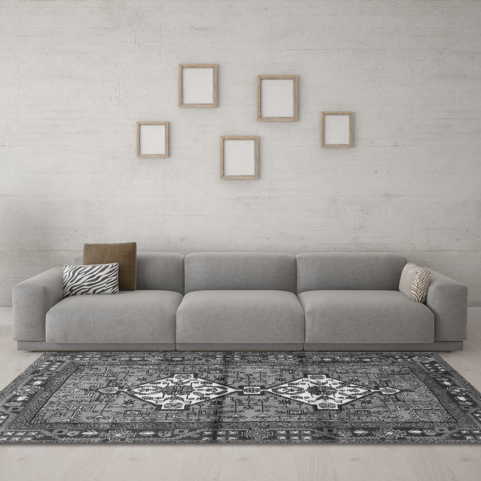 Machine Washable Persian Gray Traditional Rug in a Living Room,, wshtr313gry