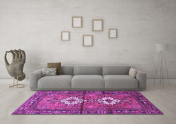 Machine Washable Persian Purple Traditional Area Rugs in a Living Room, wshtr313pur