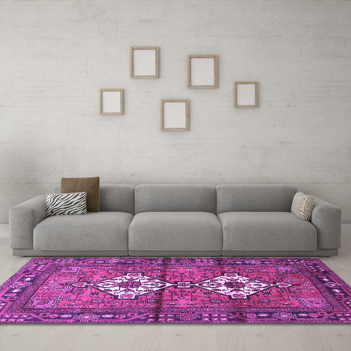 Machine Washable Persian Purple Traditional Area Rugs in a Living Room, wshtr313pur
