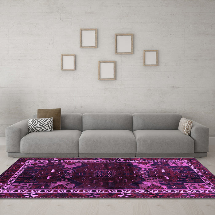 Machine Washable Animal Purple Traditional Area Rugs in a Living Room, wshtr3140pur