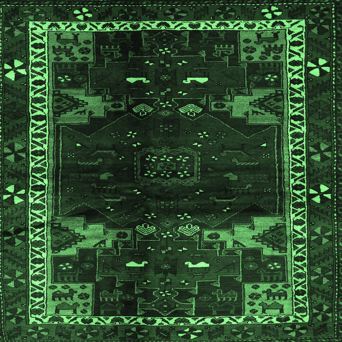 Square Animal Emerald Green Traditional Rug, tr3140emgrn