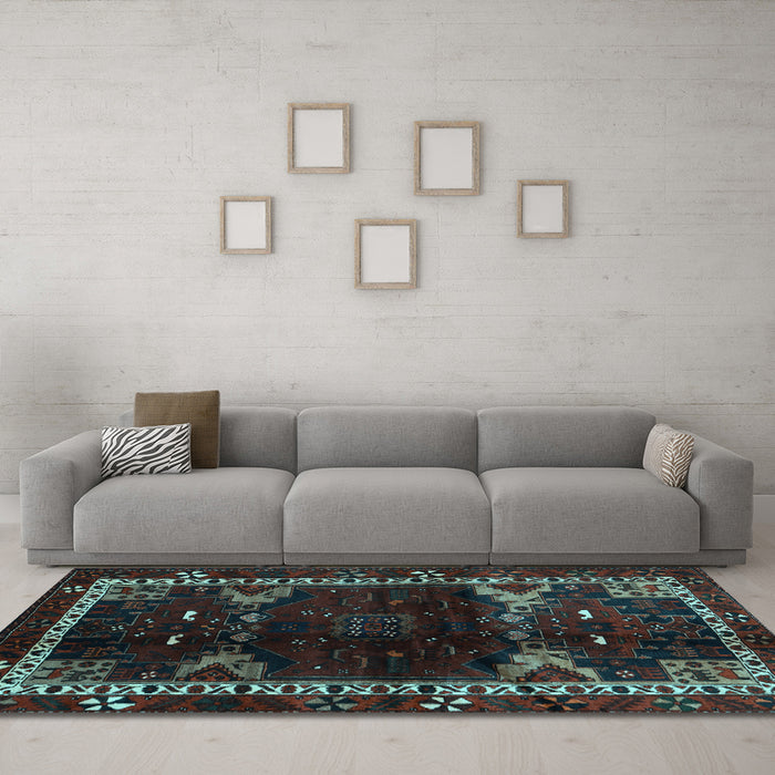 Machine Washable Animal Light Blue Traditional Rug in a Living Room, wshtr3140lblu