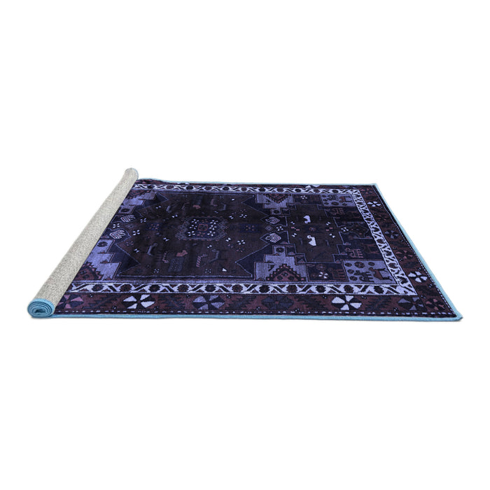 Sideview of Machine Washable Animal Blue Traditional Rug, wshtr3140blu