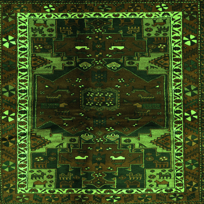 Serging Thickness of Animal Green Traditional Rug, tr3140grn