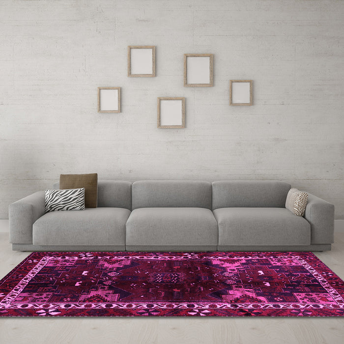 Machine Washable Animal Pink Traditional Rug in a Living Room, wshtr3140pnk