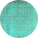 Round Persian Turquoise Traditional Rug, tr3141turq