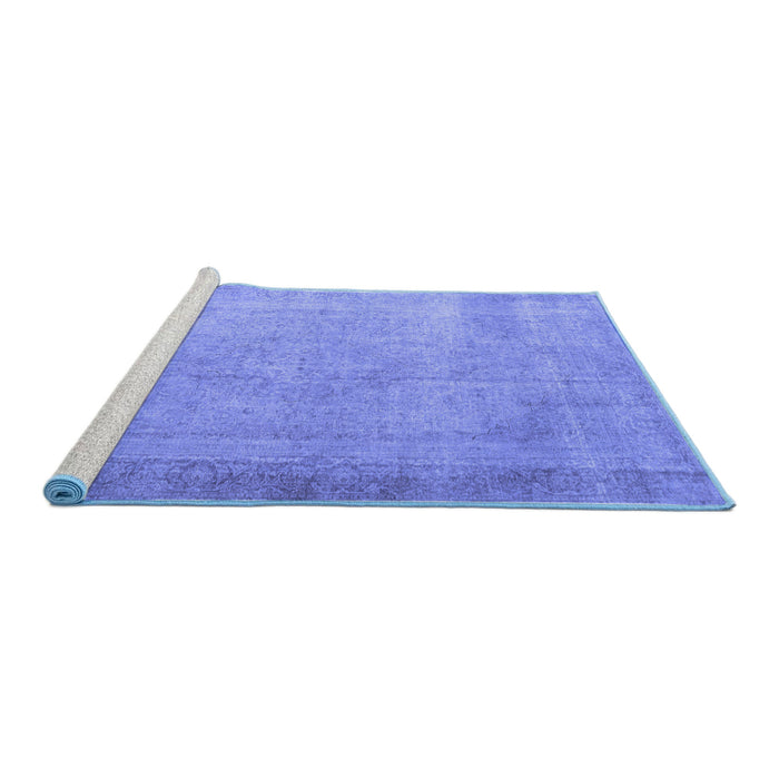 Sideview of Machine Washable Persian Blue Traditional Rug, wshtr3141blu