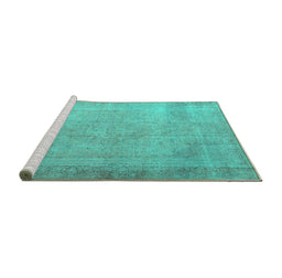 Sideview of Machine Washable Persian Turquoise Traditional Area Rugs, wshtr3141turq