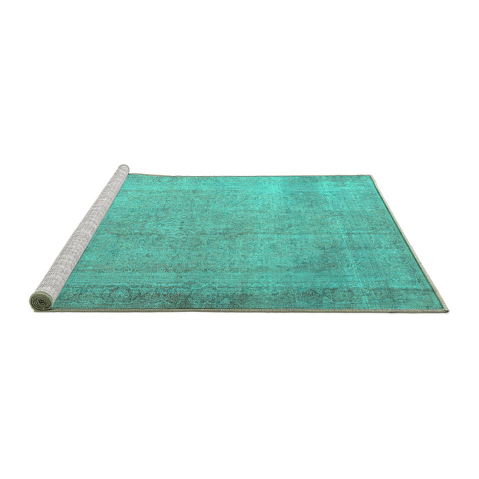Sideview of Machine Washable Persian Turquoise Traditional Area Rugs, wshtr3141turq