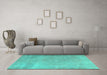 Machine Washable Persian Turquoise Traditional Area Rugs in a Living Room,, wshtr3141turq