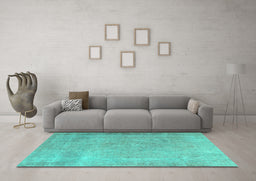 Machine Washable Persian Turquoise Traditional Area Rugs in a Living Room,, wshtr3141turq