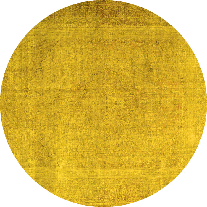 Round Machine Washable Persian Yellow Traditional Rug, wshtr3141yw
