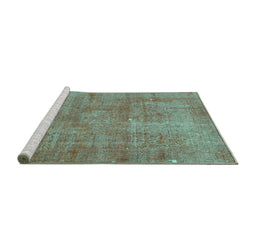 Sideview of Machine Washable Persian Turquoise Traditional Area Rugs, wshtr3142turq