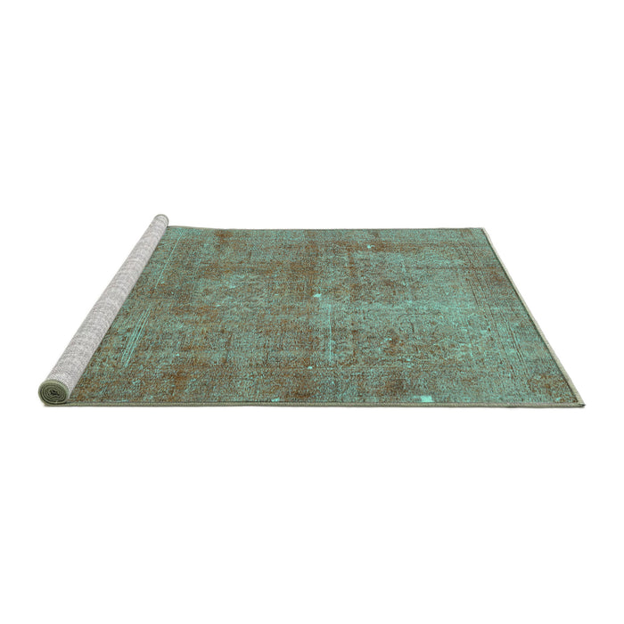 Sideview of Machine Washable Persian Turquoise Traditional Area Rugs, wshtr3142turq