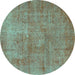 Round Persian Turquoise Traditional Rug, tr3142turq