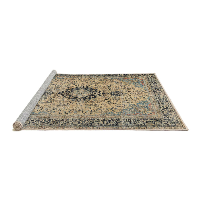Sideview of Machine Washable Traditional Brown Rug, wshtr3143