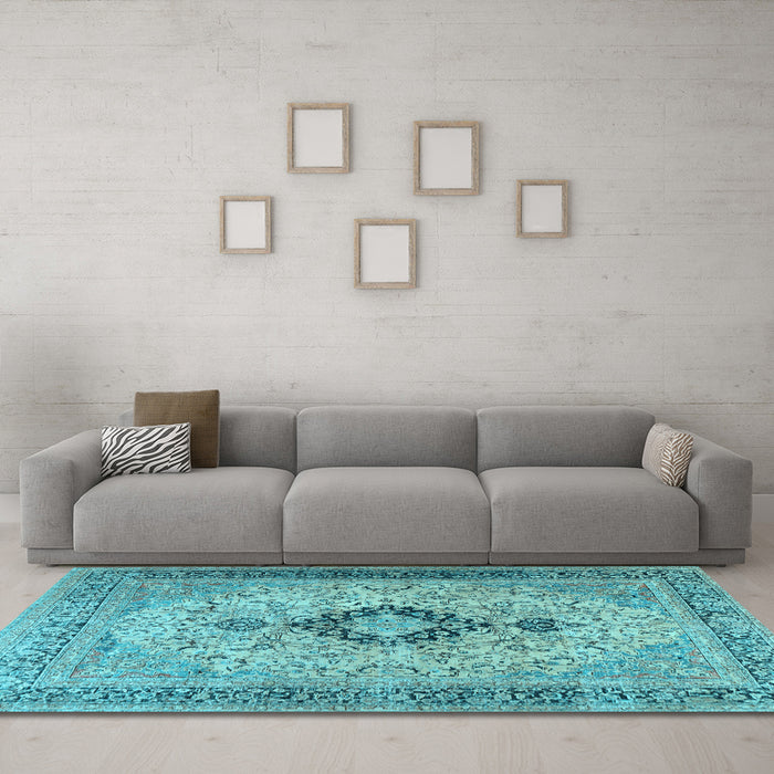 Machine Washable Persian Light Blue Traditional Rug in a Living Room, wshtr3143lblu